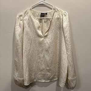 GAP‎ Women's Cream and Black Polka Dot Top Medium